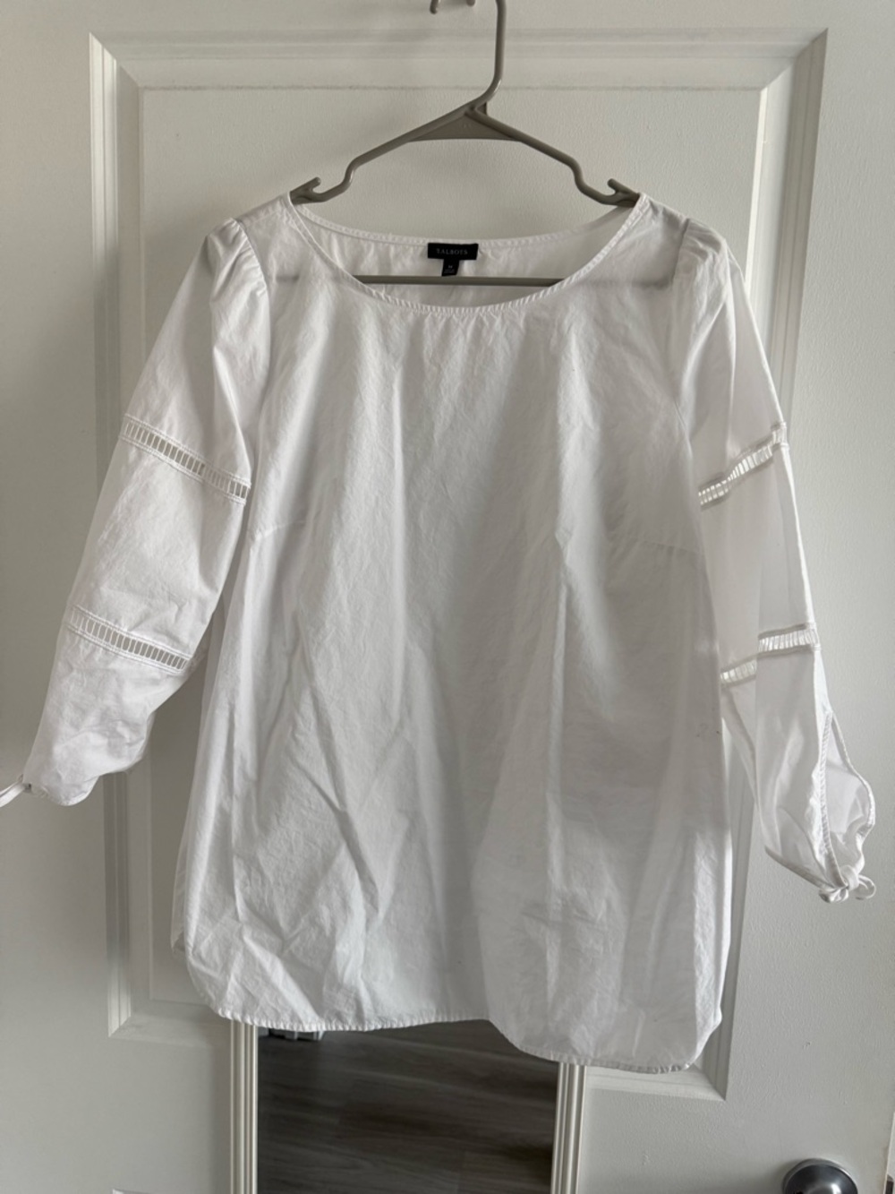 Talbots White Lightweight Cotton Lace-Trim Top